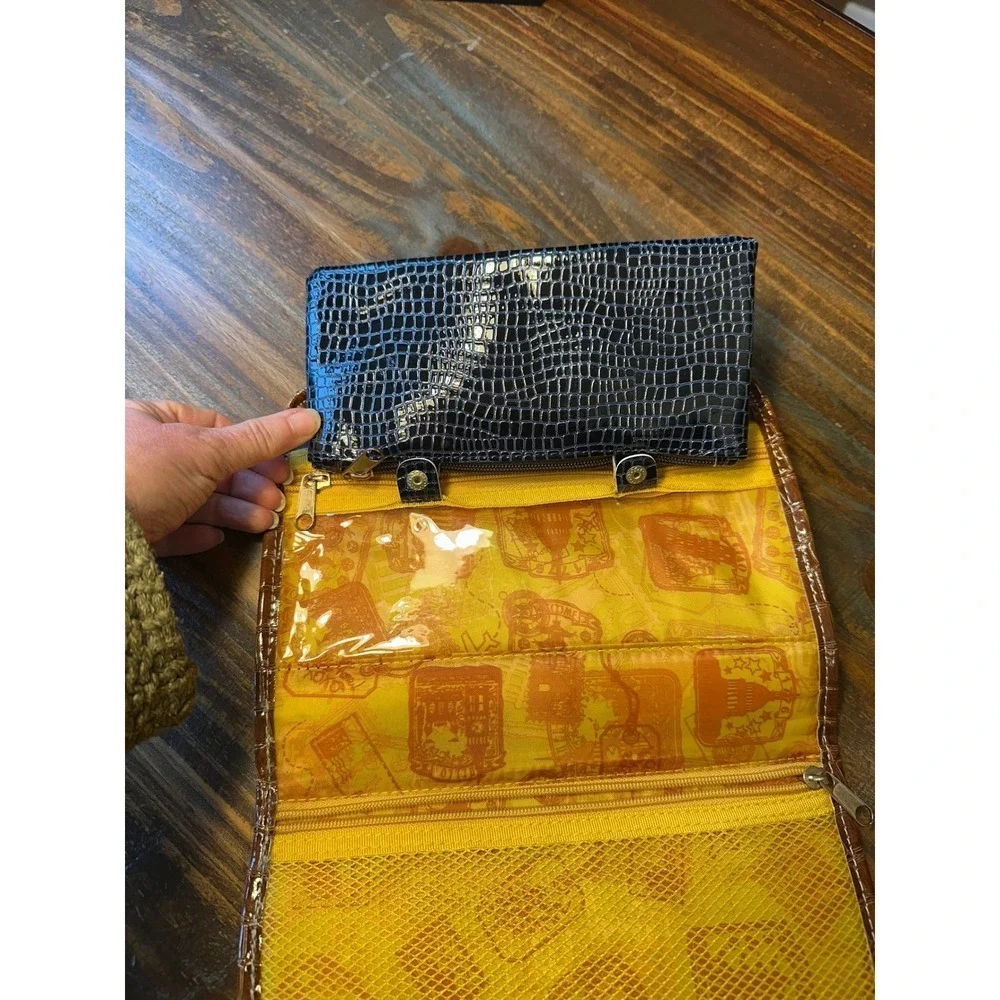 Samantha Brown & Navy Blue Faux Croc Hanging‎ Travel Toiletry Makeup Organizer